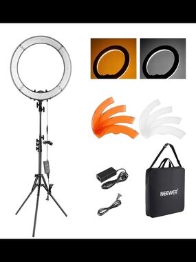 Neewer 18" LED Ring Light with Stand and Filters - White/Orange
